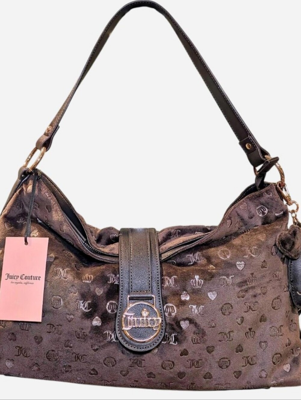 Juicy Couture Brown Monogram Velour Hobo Bag